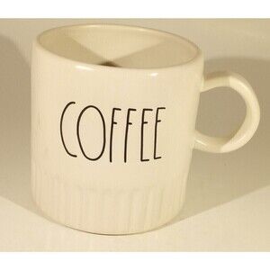 Rae Dunn COFFEE Mug LL Magenta Artisan Large Embossed Ribbed Script White